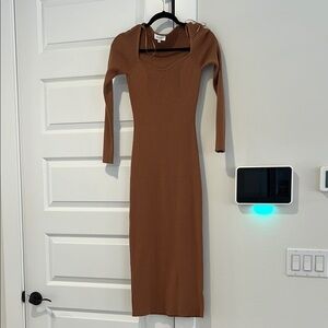 Elegant Brown Ribbed Knit Dress